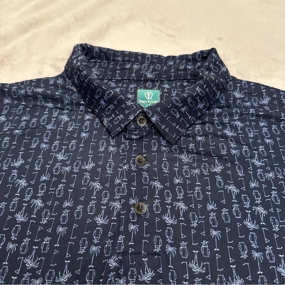 ProTour Athletic Fit Mens XL Full Print Short Sleeve Polo Golf Shirt Dark Blue - Picture 4 of 9
